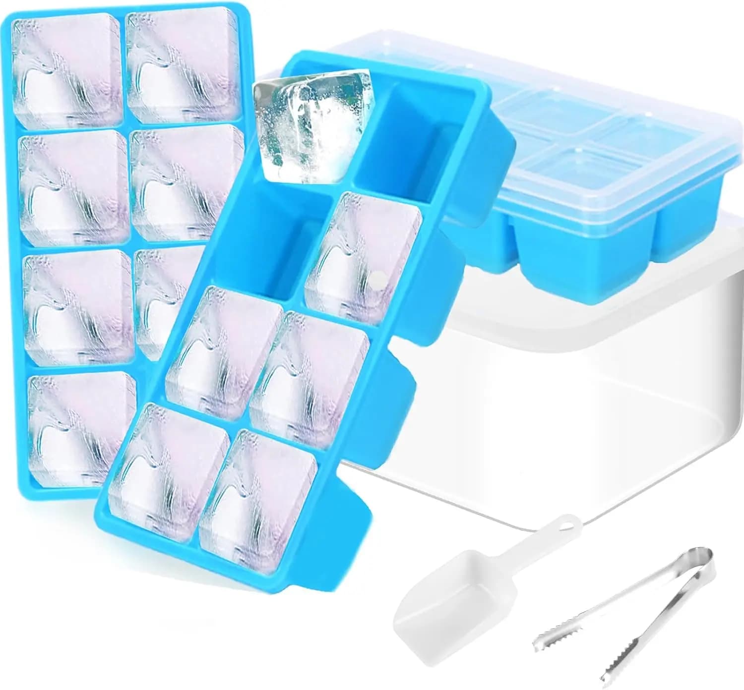 Set di 6 Stampi per Cubetti di Ghiaccio in Silicone con Coperchio e Contenitore, Stampi Grandi Impilabili e a Prova di Perdite per Cocktail, Whisky, Zuppe, Alimenti per Bambini