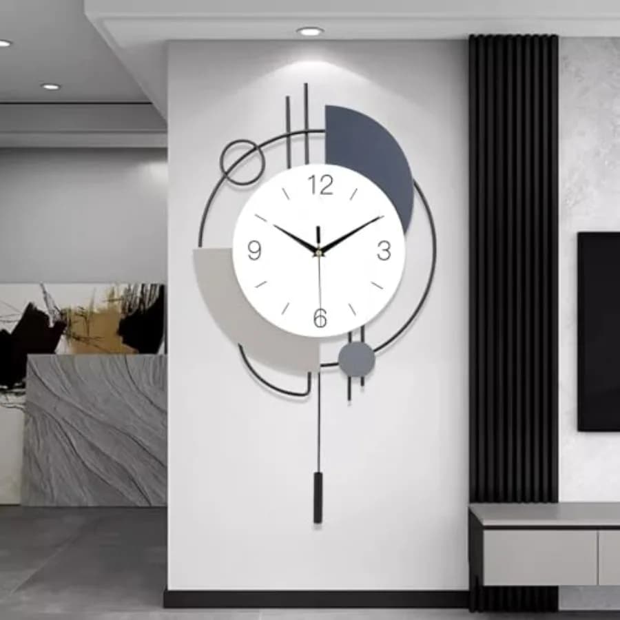 Grande Orologio da Parete Decorativo con Pendolo, Silenzioso, Senza Ticchettio, a Batteria al Quarzo per Soggiorno, Cucina, Casa, Bagno, Camera da Letto