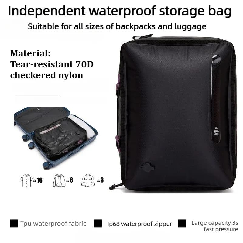 28L Vacuum Compression Storage Bag IP68 Waterproof Travel Packing Cube TPU Coated 70DNylon Luggage Organizer for Clothes&Bedding