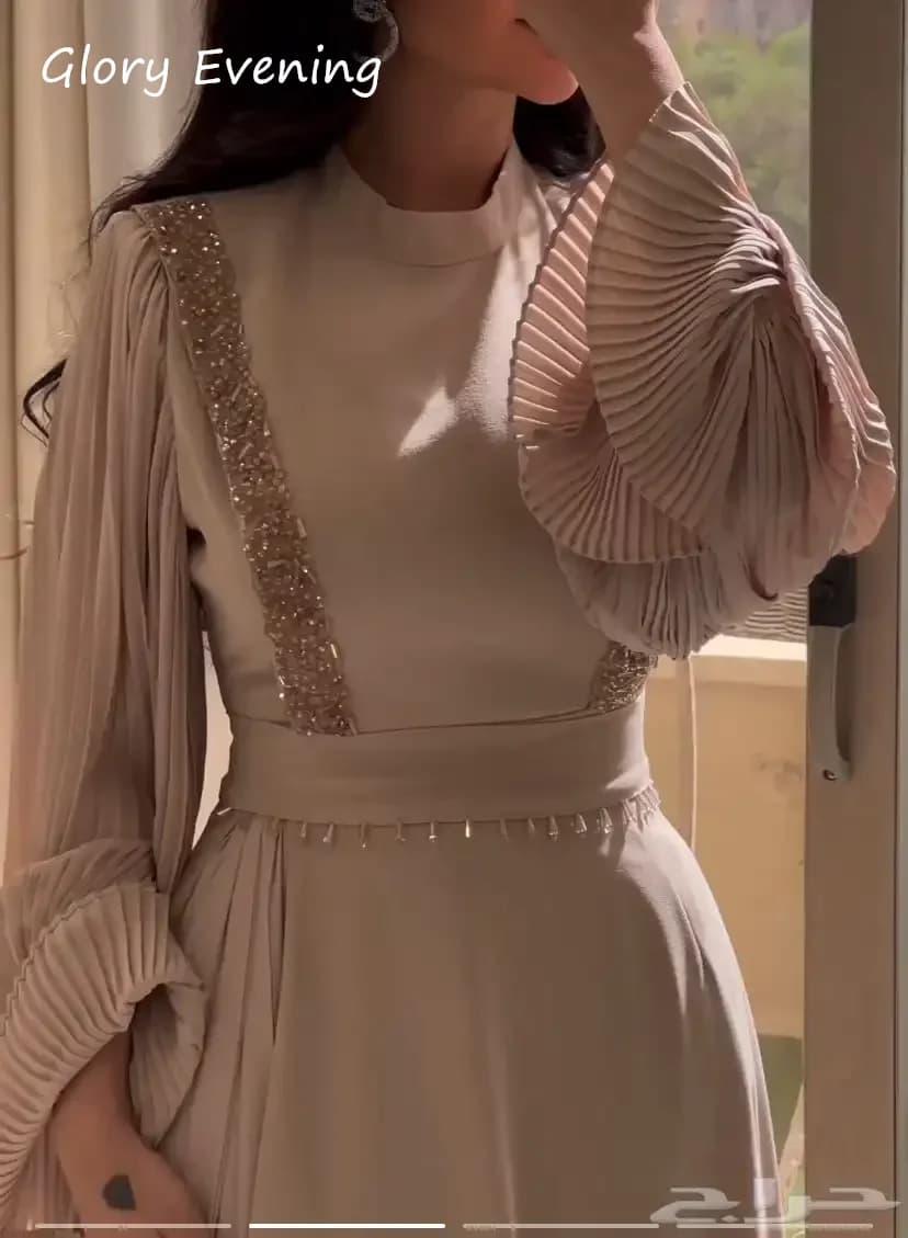 Abiti da sera alla moda 2025 Abiti da ballo con scollo a O alla caviglia Maniche lunghe Abiti da cerimonia in chiffon con perline Personalizzati