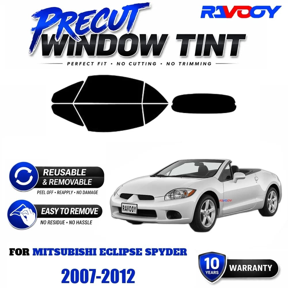 RAVOOY Precut Window Tint, Reusable Removable EPU Film, Custom Fit for Mitsubishi Eclipse Spyder 2007-2012, UV Heat Protection