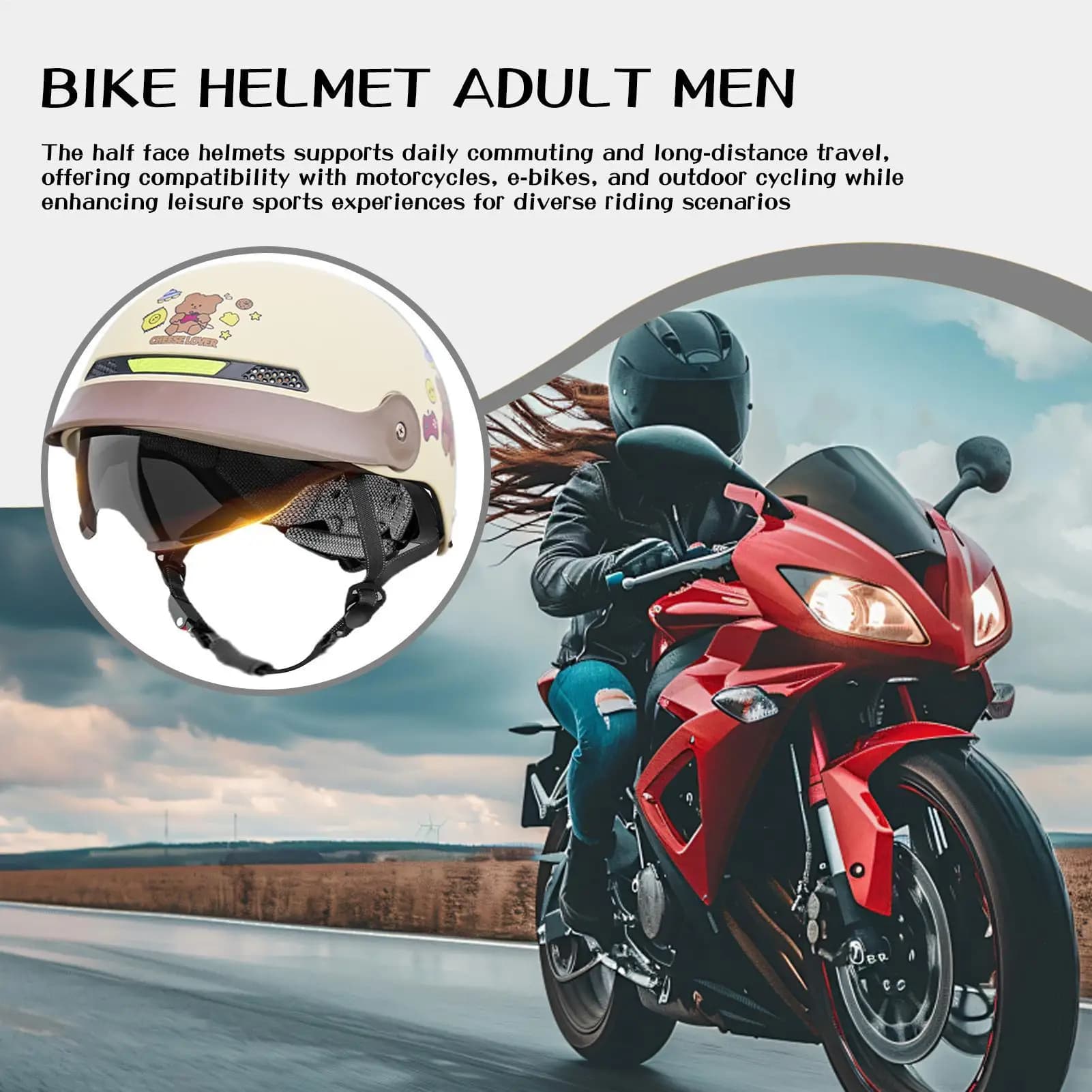 Helmet half bike bike scooter visor sunshade helmet protection for head quick release for woman cycling skateboard bike