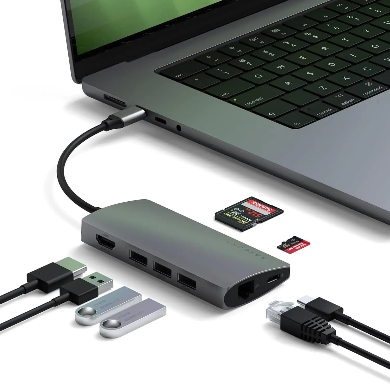 USB Hub C 8-in-1 with HDMI 4K, PD Charging 115W, Ethernet and Card Readers for Laptop and Tablet