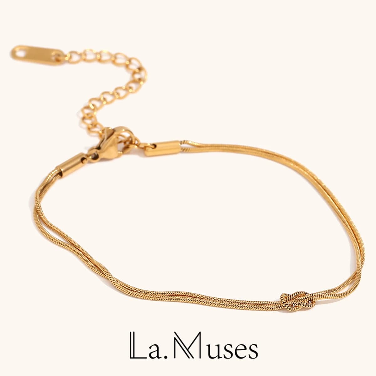 La.Muses Bracciale per coppia a doppio strato con catena a serpente annodata minimamente per regali di gioielli impermeabili in acciaio inossidabile da donna