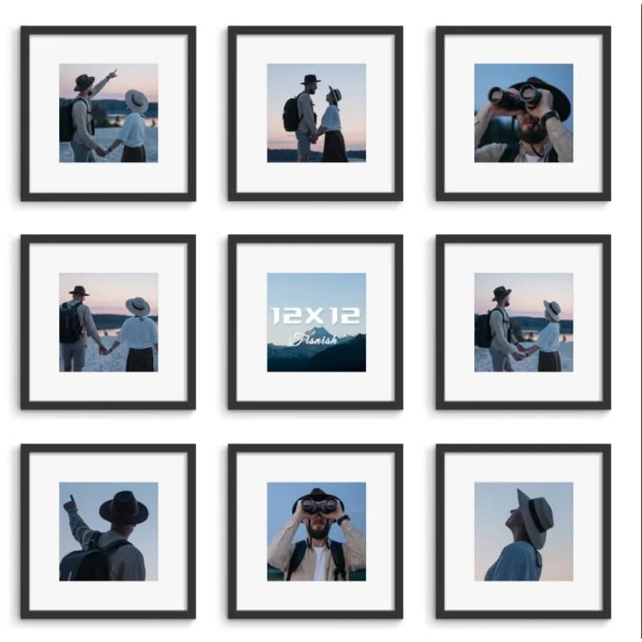 Set di 10 Cornici per Foto, Espositore per Immagini 8x8 con Passepartout o 12x12 Senza Passepartout, Collage di Cornici per Decorazione Murale, Galleria Fotografica da Parete