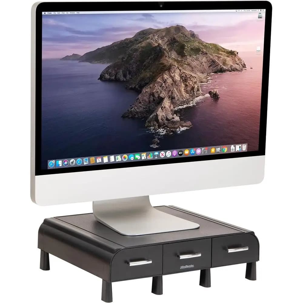 Adjustable Laptop Stand with Organizer, 13.5x13x4, Black Plastic Desk Storage