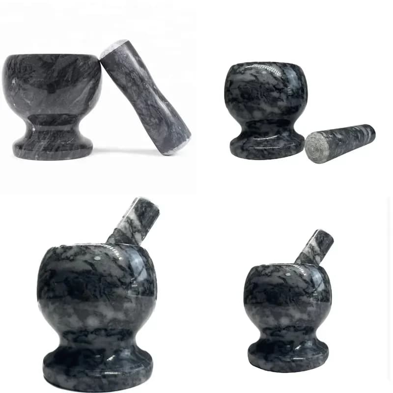 Natural Marble Stone Mortar and Pestle Set Multipurpose Kitchen Grinding Tool for Spices Herbs Vanilla Beans Cooking