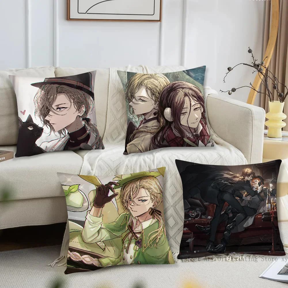 Anime Bungou Stray Dogs Federa Cuscino quadrato Camera da letto Divano Tempo libero Comfort Cuscino Auto Soggiorno Decorazione della casa