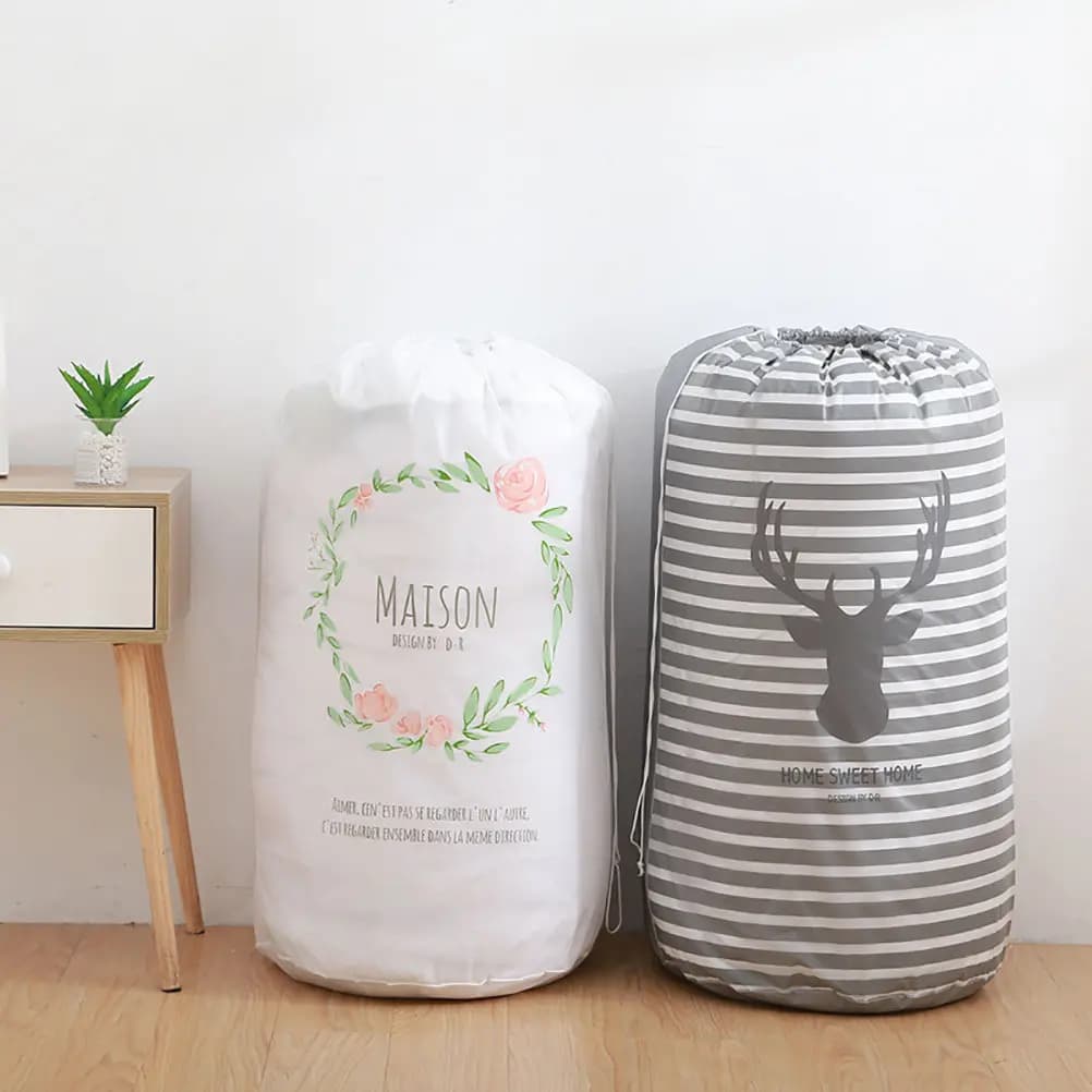 Printed Drawstring Storage Bag Waterproof Peva Laundry Organizer for Clothes Blanket Quilt Storage Moisture Dust Proof