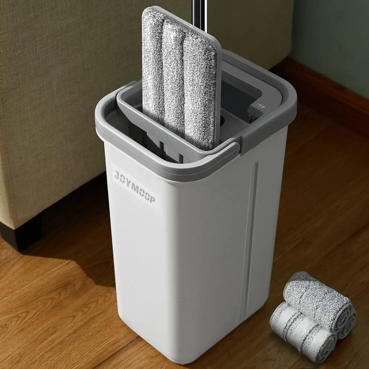 Set Mop and Bucket Without Hands with Sprinkler, 3 Washable Cleaning Panels in Wet / Dry on All Dure Surfaces