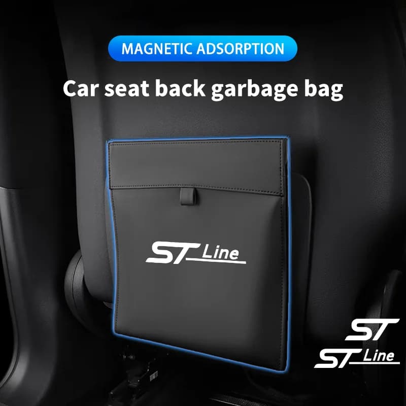 Car Garbage Bag Magnetic Adsorption Trash Can PU Leather Seat Back Hanging Storage Pocket for Ford ST Line Interior Accessories