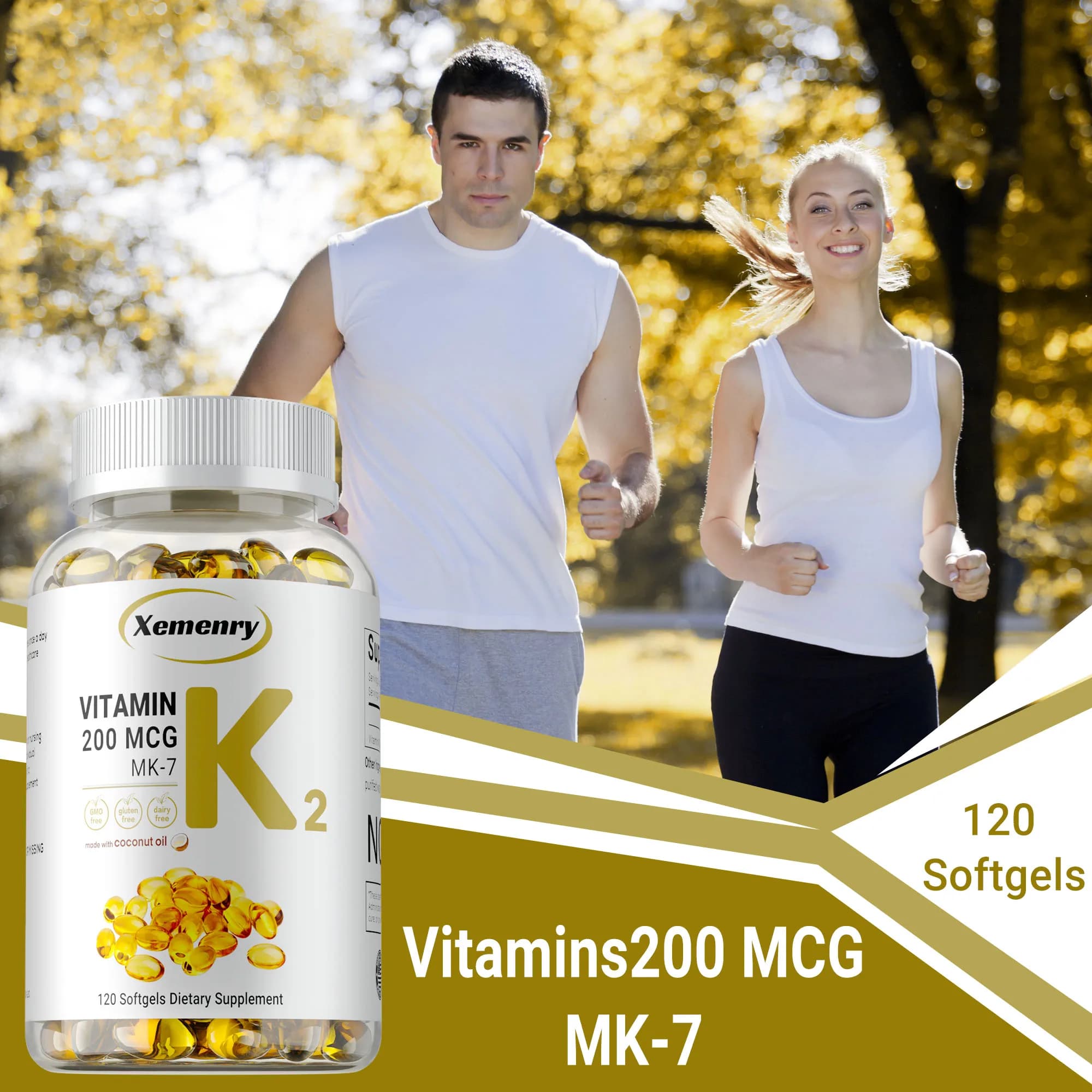 Vitamin K2 MK-7 supplement: calcium absorption, heart and joint health support, promotes digestion, improves energy level, not GMO