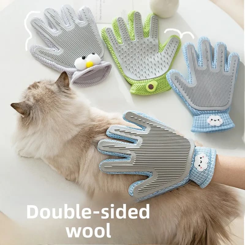 Double Sided Pet Grooming Glove Silicone Massage Brush Remove Loose Hair For Cats Dogs Bathing Cleaning Sofa Furniture