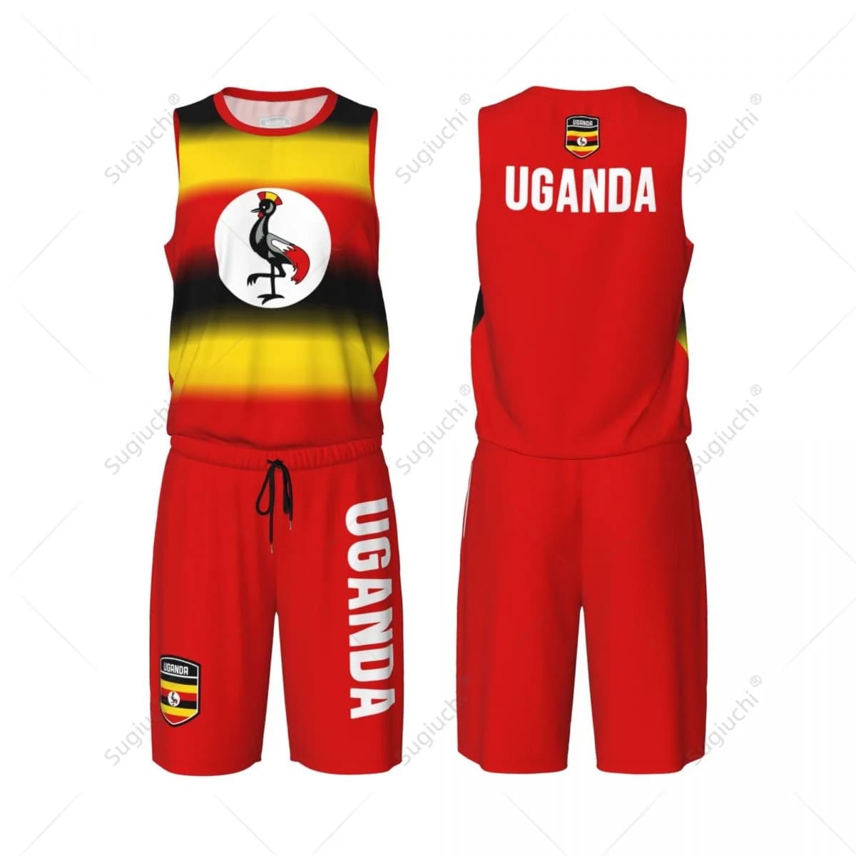 Maglia da basket da uomo con bandiera dell'Uganda, set camicia e pantaloni in rete, senza maniche, esclusivo nome personalizzato per squadra, Nunber, unisex