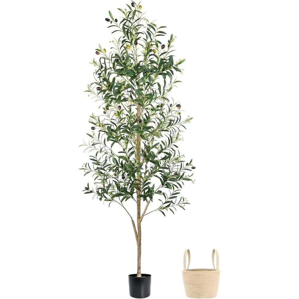 Artificial Olive in Vase with Natural Tooth, Silk Plant for Interior/Esterni, with Fruits and Brows, Home and Office Decoration