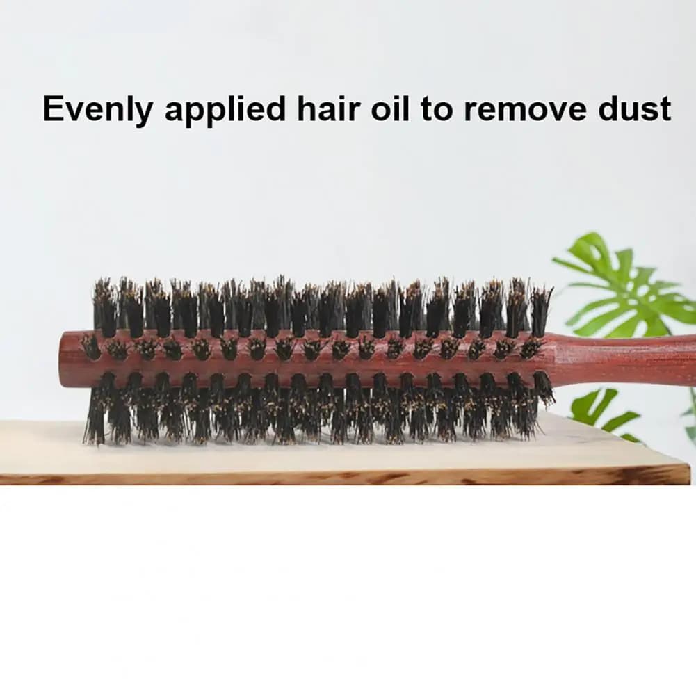 Spazzola per capelli in setole di cinghiale, spazzola rotonda in setole di cinghiale con manico in legno, portatile, per stirare, arricciare e dare volume ai capelli, per uomo