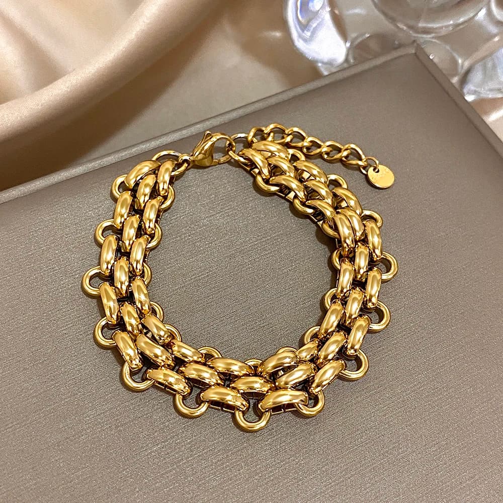 Classico braccialetto a catena robusta multistrato in acciaio inossidabile per donna Bracciale a mano larga regolabile Braccialetti Accessori per gioielli
