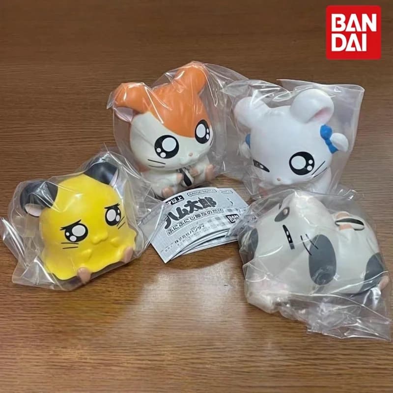 Bandai Hamtaro Gashapon Cute Golden Hamster Soft Vinyl Figure Doll Desktop Decoration Collectible Cartoon Character Ornament