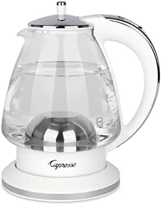 Bollitore in vetro Capresso H2O – Bollitore elettrico bianco e cromato da 48 oz