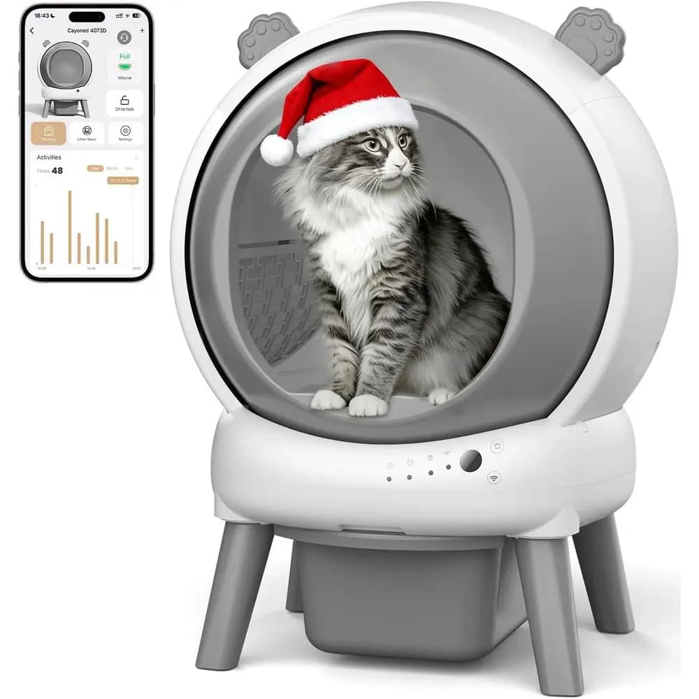 Lettiera Automatica per Gatti con Monitoraggio Tramite App, Doppia Sicurezza, Smaltimento Inodore e Sacchetti per Rifiuti