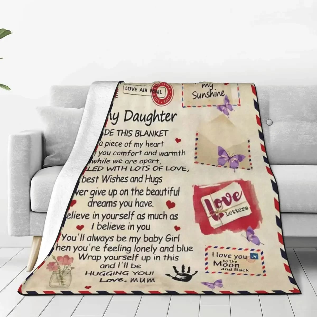 Love My Daughter Flannel Blanket Message Letter Christmas Gift Durable Throw Blanket for Chair Picnic Bedspread Sofa Bed Cover