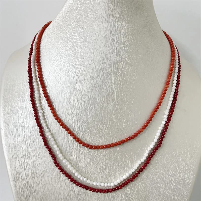 Collana di corallo con conchiglia di perle da 3 mm Bianco Arancione Rosso Elegante semplice vendita calda Piccola pietra naturale Gioielli per feste di nozze Lavoro manuale