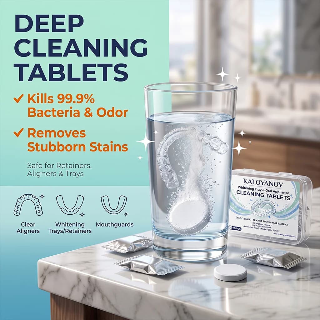 Denture Cleaning Tablets for Teeth Whitening Trays & Mouth Guards Retainer Cleaner Anti-Odor Stain Removal Cleaner Sheet 75g