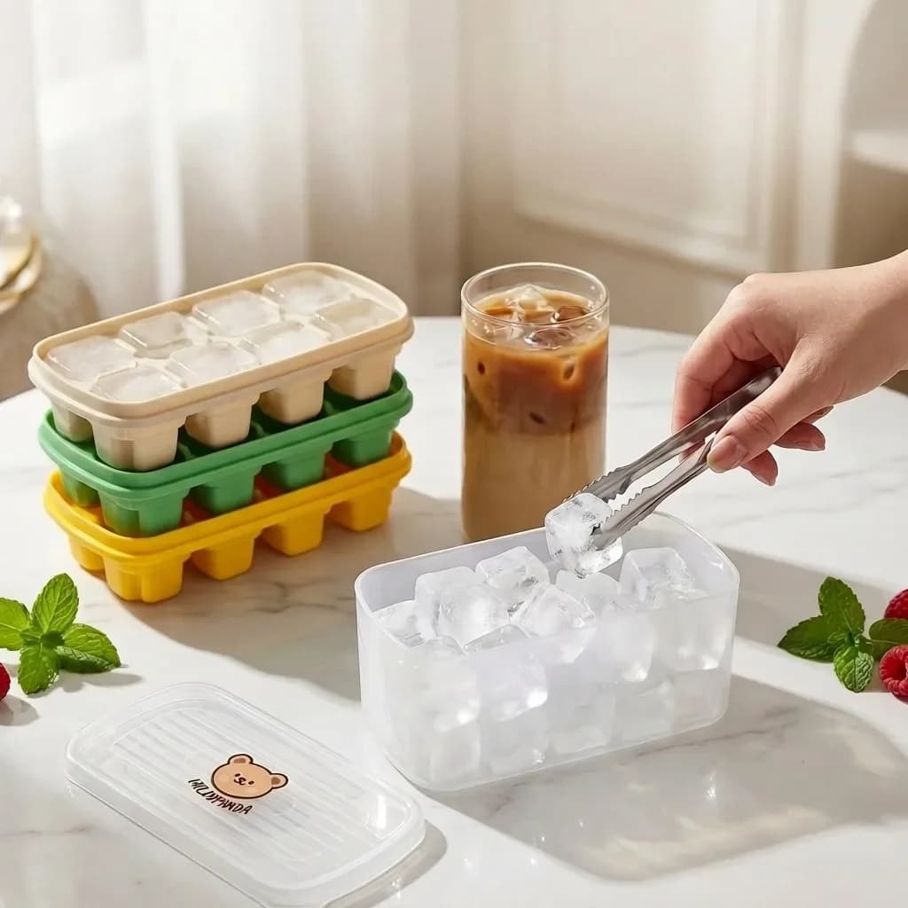 Stampo per Cubetti di Ghiaccio in Plastica Riutilizzabile a 8 Scomparti con Coperchio e Scatola, per Whisky e Cocktail, Accessorio da Cucina e Bar