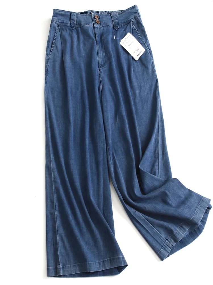 High Waist Wide Leg Jeans Women's Summer New Slimming Pleated Soft Drapey Thin Blue Denim Pants Cool Feeling M787