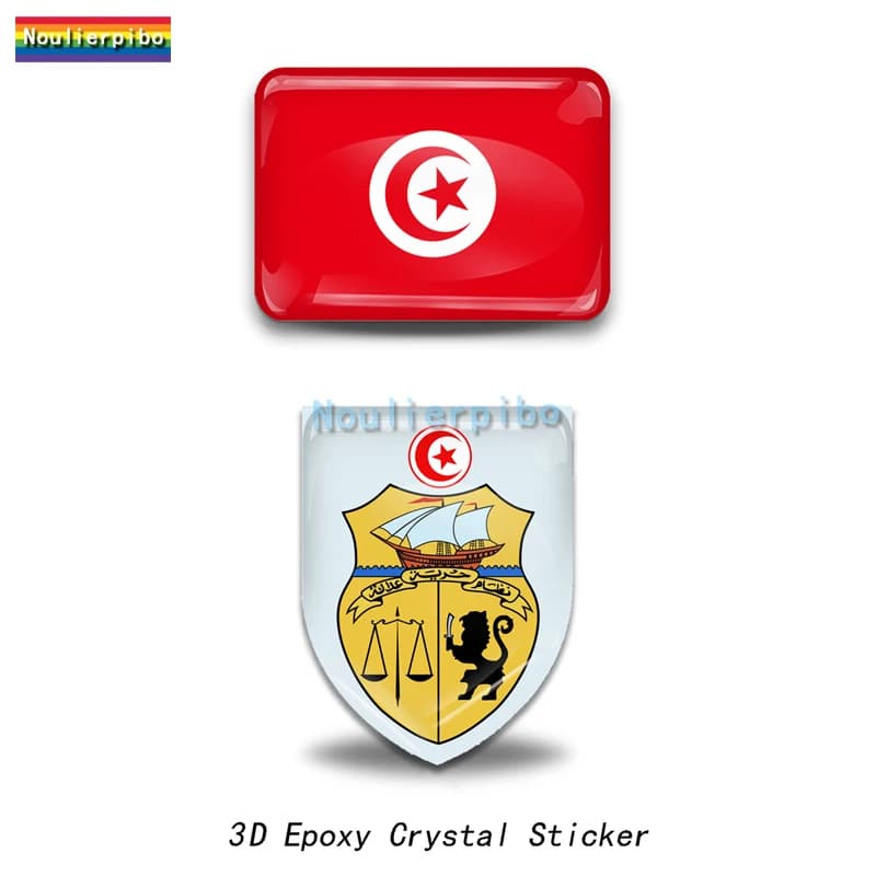 3D Epoxy Tunisia Flag National Emblem Dome Car Sticker Car Bumper Window Motorcycle Phone Trolley Case Vinyl Laptop Decal
