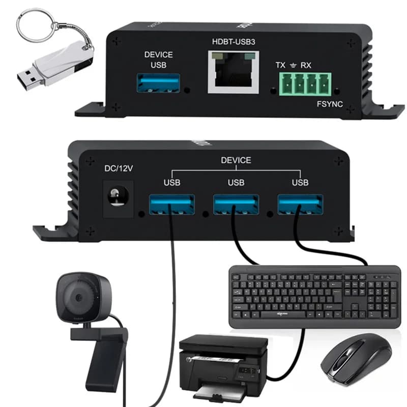 5Gbps 4 USB ports 3.0 Rj45 CAT6A Extender cable 100m USB 3.2 Gen1 Transmitter Receiver for Webcam Keyboard Mouse U Printer Disk