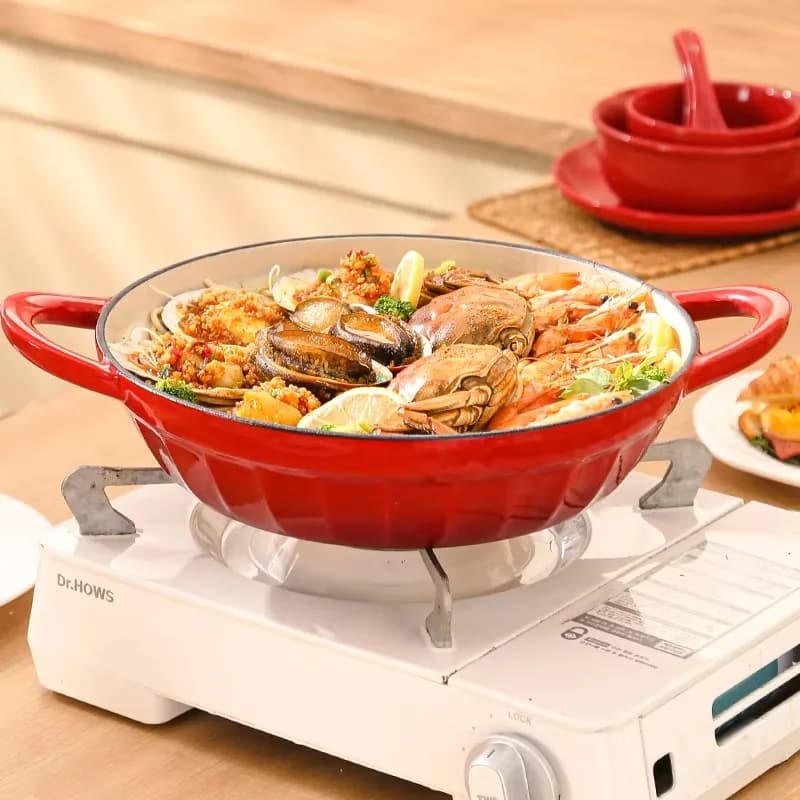 28 cm enamelled cast iron pots, seafood, light casserole, pan, family restaurant cuisine