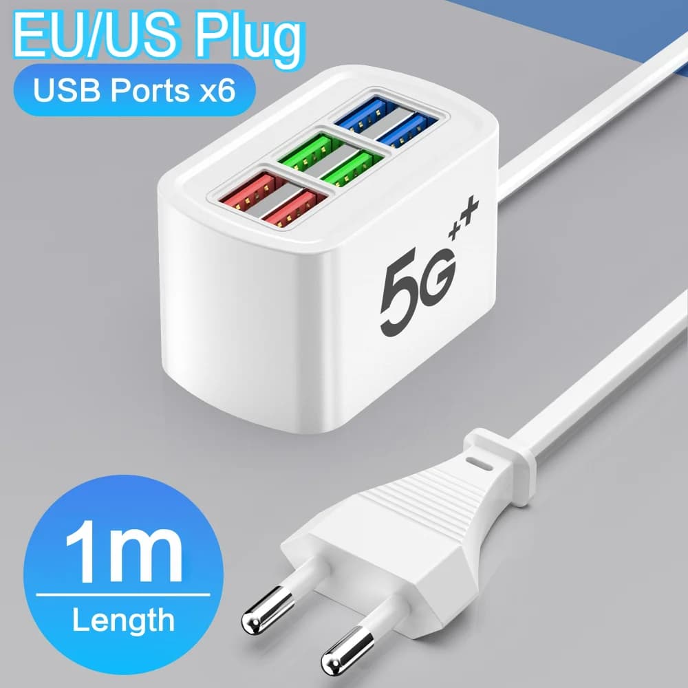 Caricatore USB universale a 6 porte Adattatore per presa multipla a ricarica rapida Presa di ricarica rapida per prese per caricabatterie da muro iPhone 15 16 Xiaomi