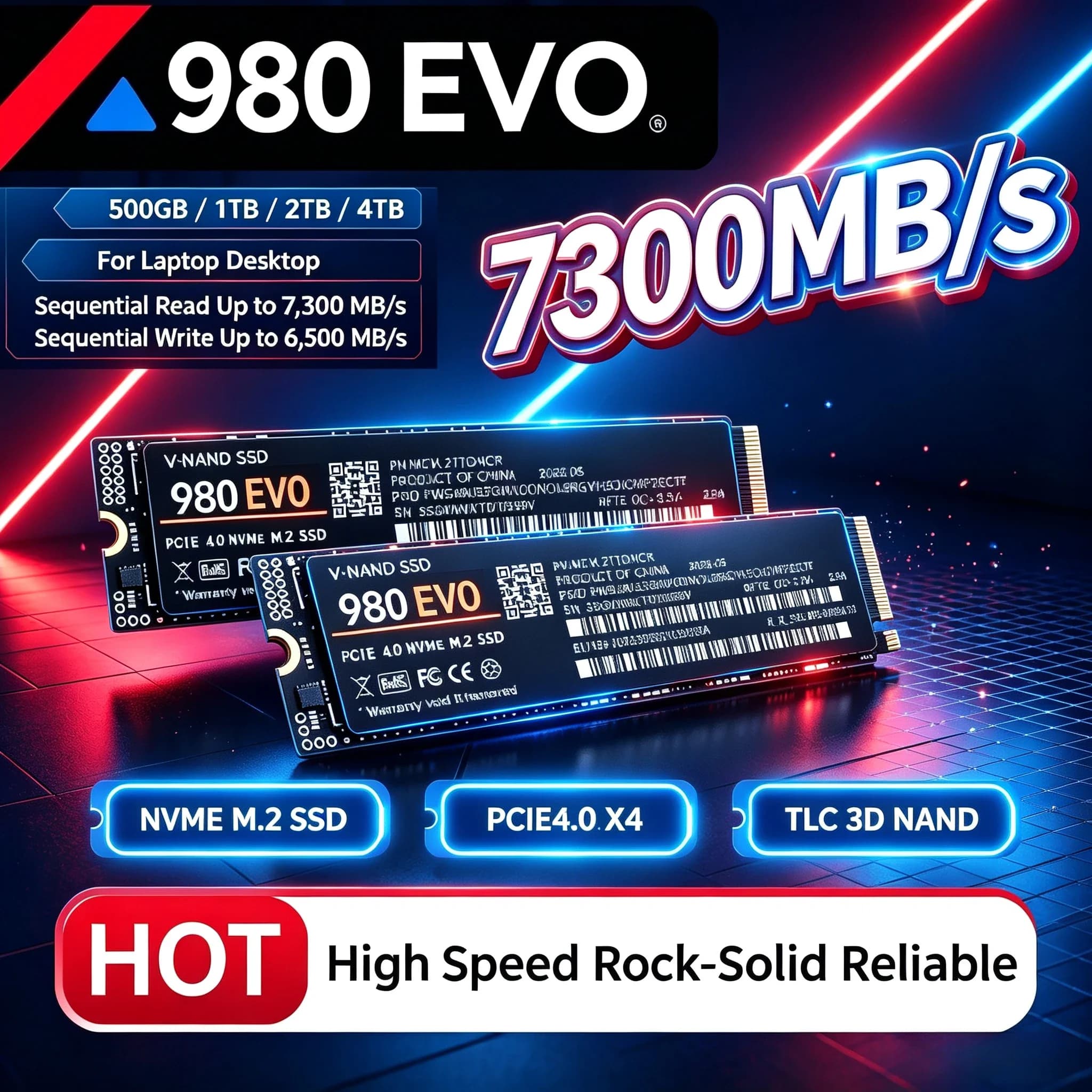 980 EVO NVMe M.2 2280 SSD 7300MBs TLC 3D NAND 500GB 1TB 2TB 4TB storage for PS5 gaming desktop laptop PC low power