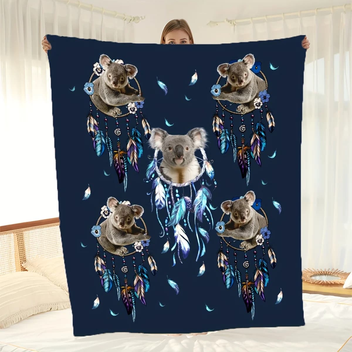 Coperta in flanella con stampa Koala, morbida, calda e versatile per divano letto, viaggi in ufficio, regalo accogliente lavabile in lavatrice