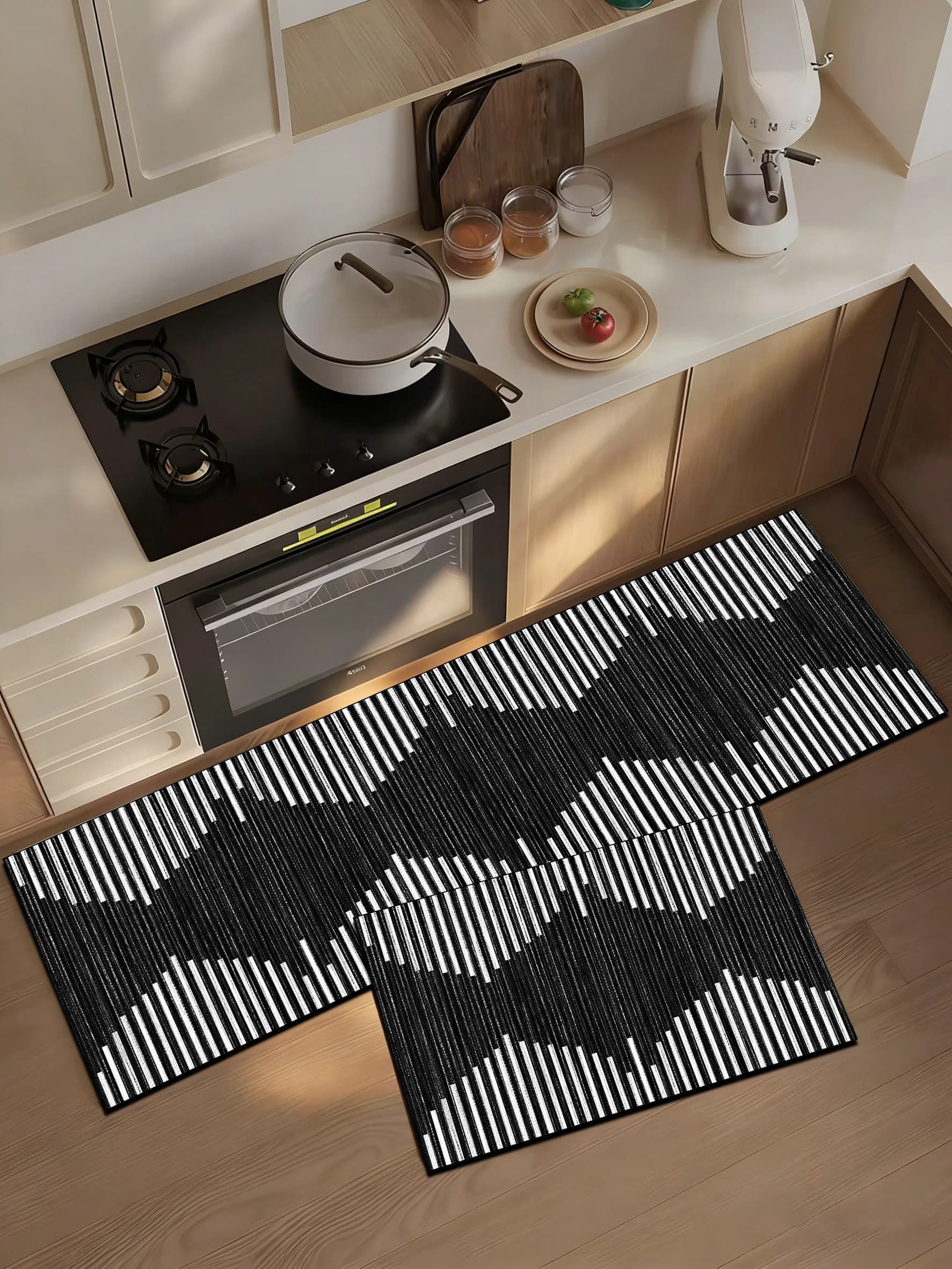 Nuovo Tappetino da Cucina e Tappeto da Bagno Minimalista Geometrico Bianco e Nero | Antiscivolo, Altamente Assorbente e Facile da Pulire
