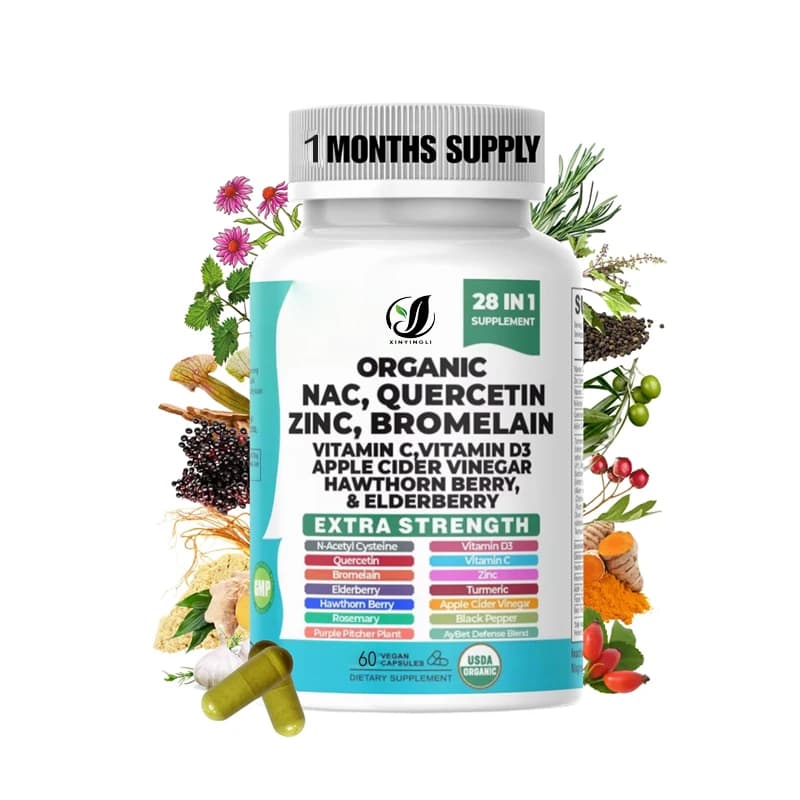 Integratore di NAC (N-Acetilcisteina), Quercetina, Zinco e Bromelina, con Vitamina C, Aceto di Mele, Bacche di Biancospino e Curcuma