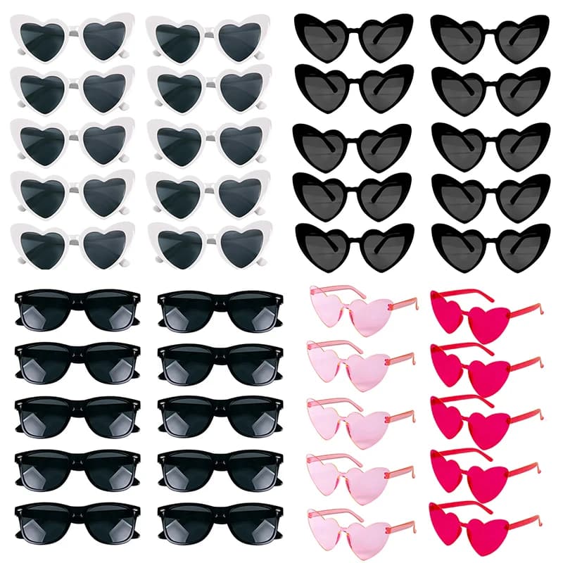 10 pezzi occhiali da sole per addio al nubilato nero bianco rosa occhiali quadrati a forma di cuore occhiali per foto per sposa e sposo decorazioni per addio al nubilato