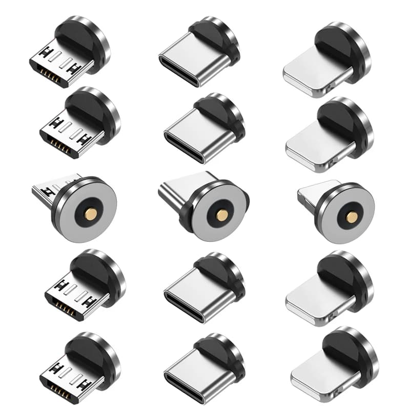 Pack of 15 pcs magnetic cable tips for Micro USB IOS Plugs Type C Quick Refill Adapter Replacement Plug for iPhone Charger