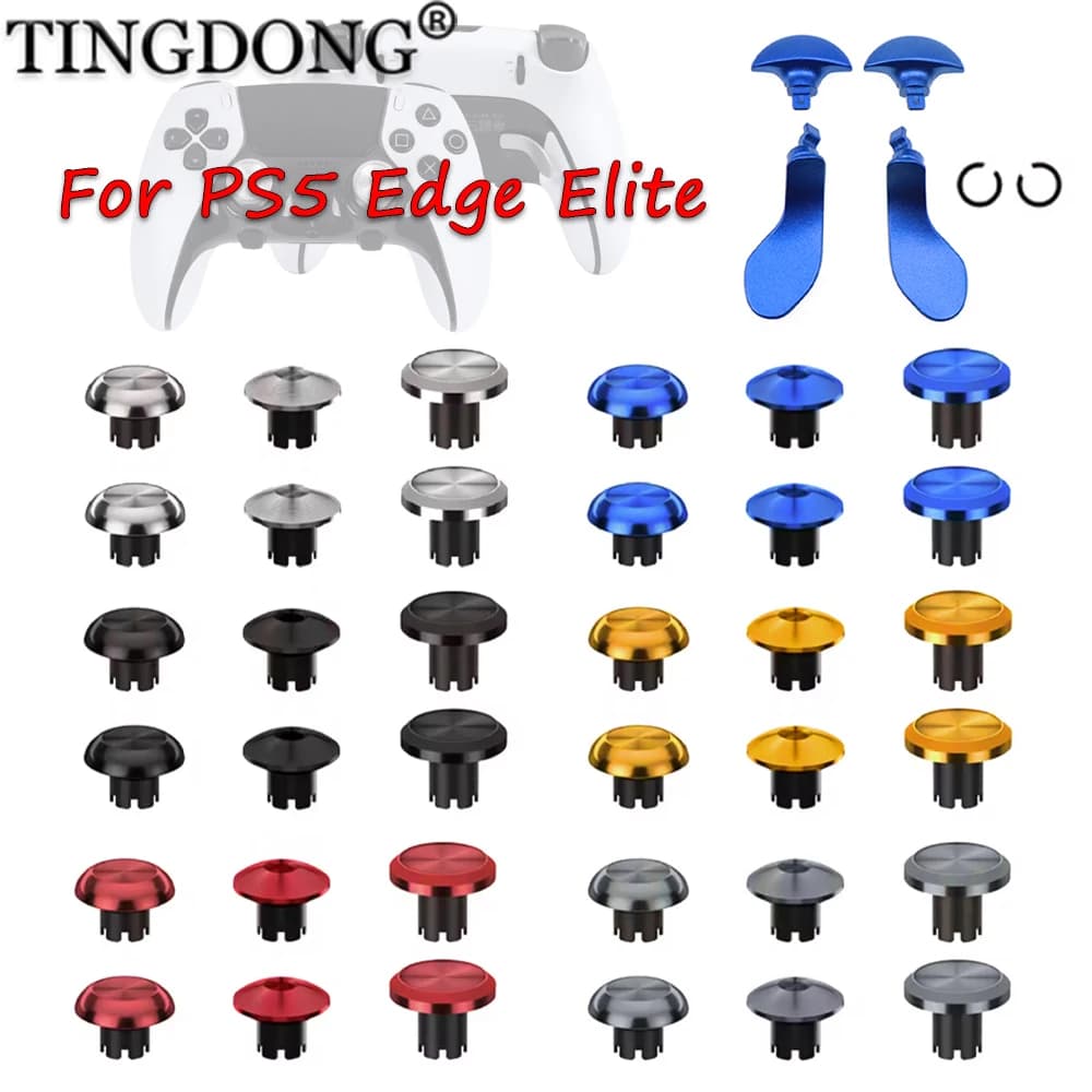 Set di accessori per controller PS5 Edge Elite: cappucci in metallo per joystick (alto e basso) e pulsanti posteriori a paletta