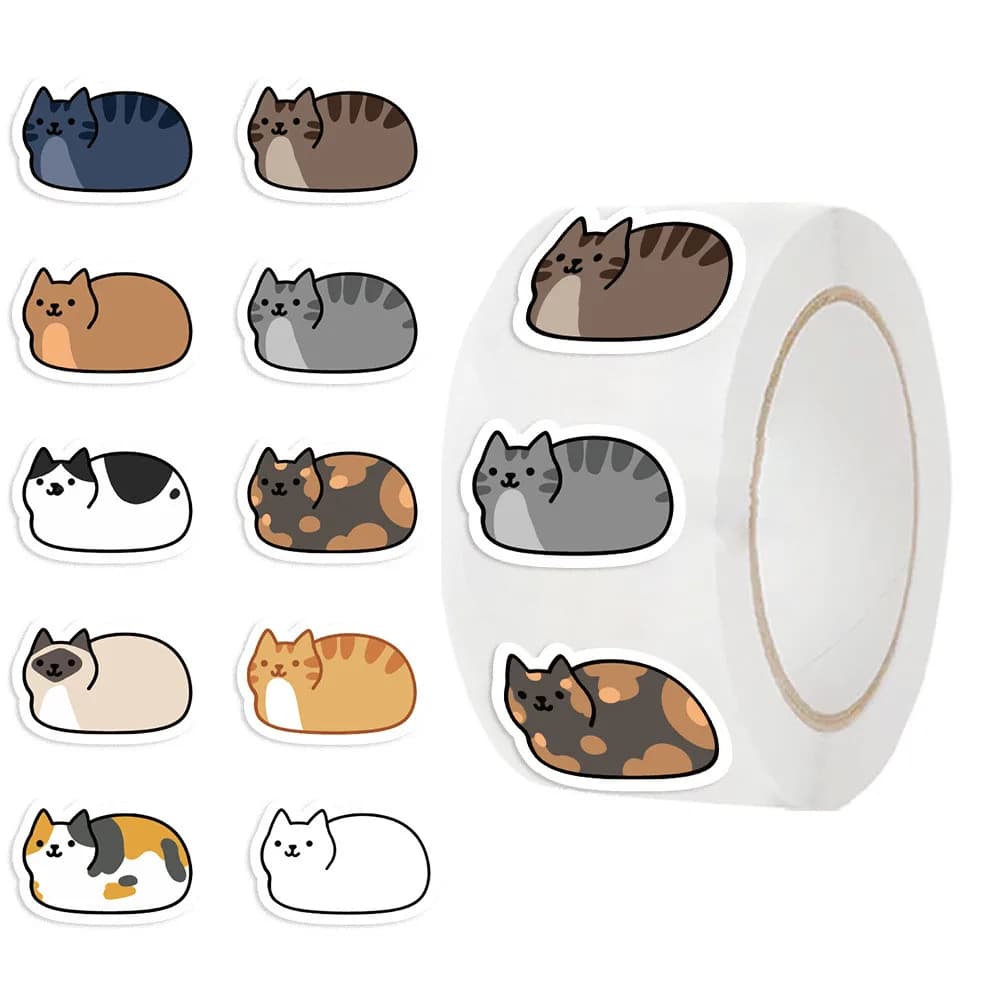 Rotolo di adesivi simpatico gattino (500 fogli) per decorazioni di pianificazione, sigillatura di buste e artigianato estetico per quaderni