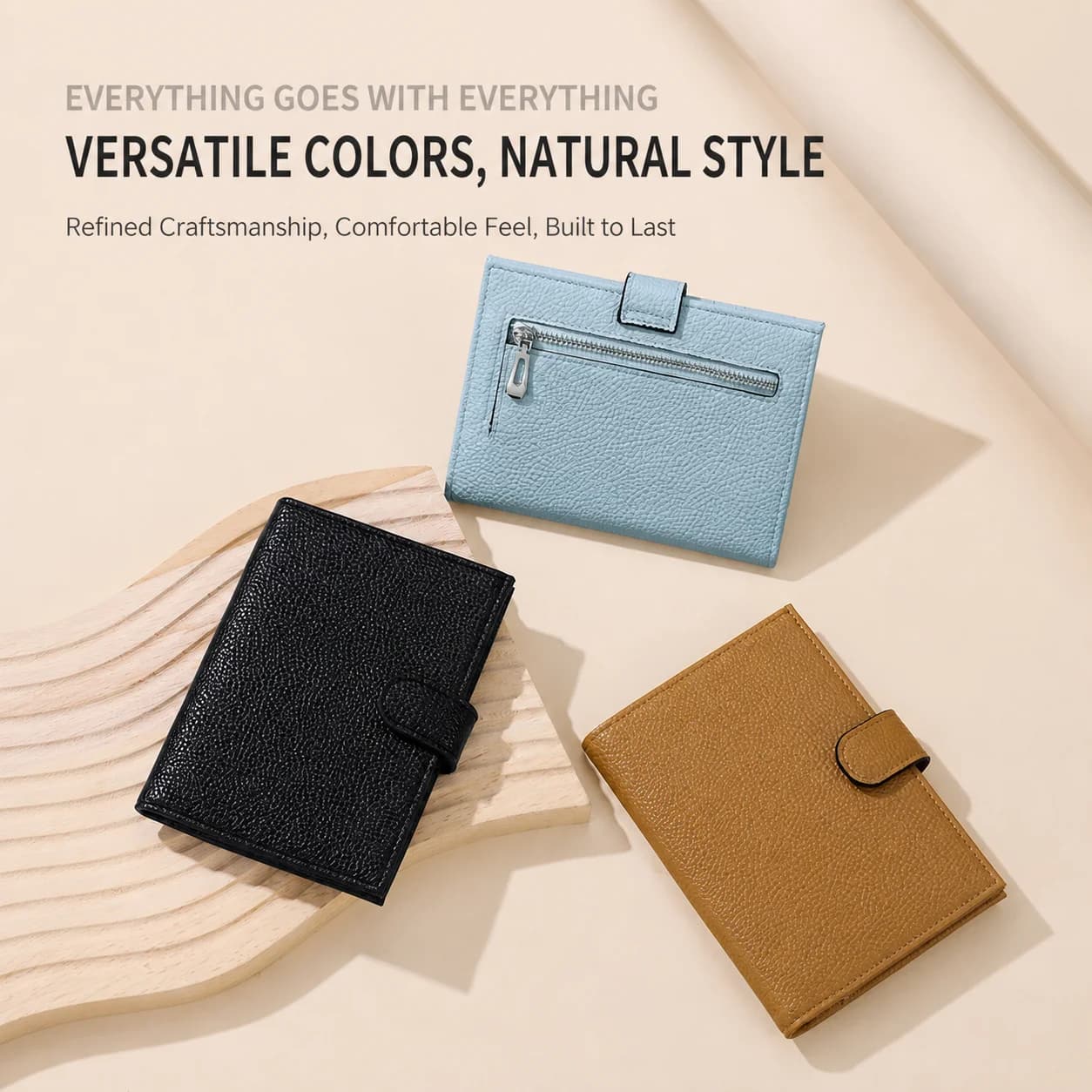 PU Leather Passport Holder Travel Wallet with Zipper Pocket Card Holder RFID Blocking Bifold Wallet for Men and Women