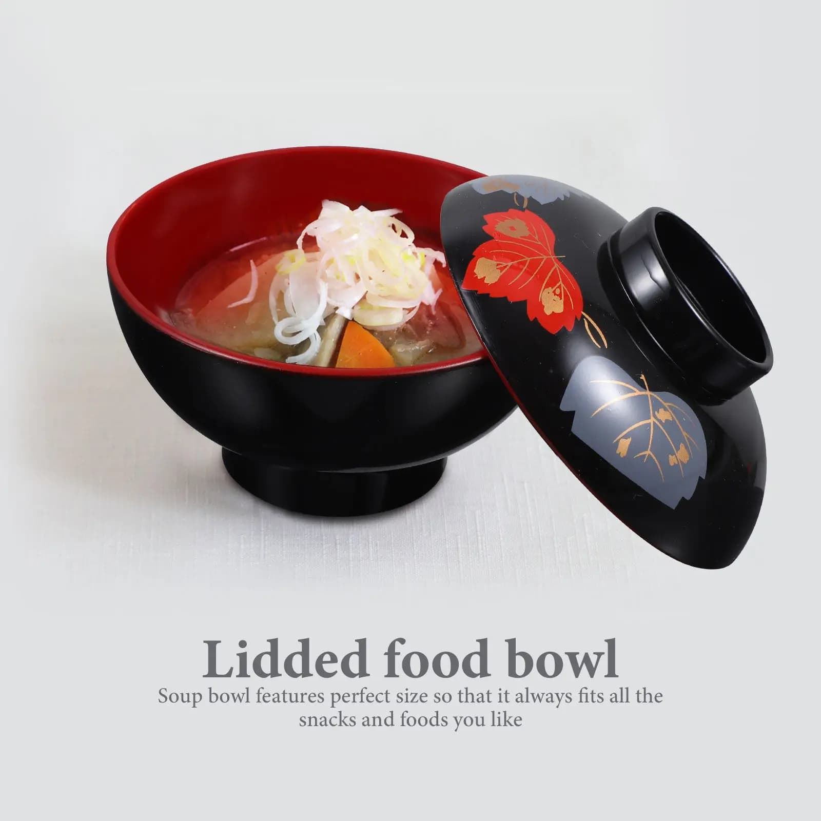 Set di Ciotole Tradizionali Giapponesi con Coperchio per Zuppa e Riso, Contenitore Compatto per Cucina Asiatica