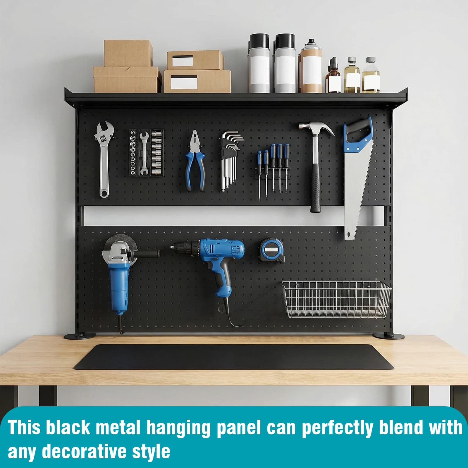 Steel Stand Pegboard with Monitor Stands Computer Accessories Modular Pegboard 51 X 34 Inch for Office Supplies Dorm Home Decor