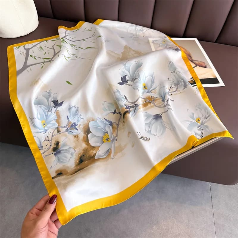 Sciarpa Donna Sciarpe di seta Bandana quadrata Hijab Wrap Fiore Designer Fazzoletto da collo Scialle Fazzoletto Fascia per capelli Foulard di lusso