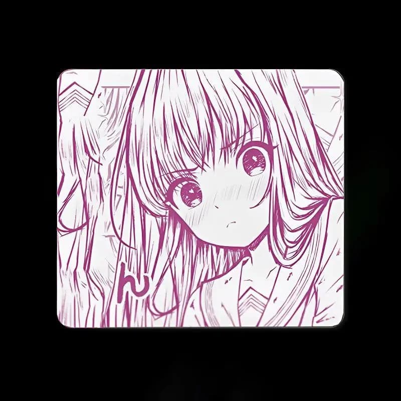 Pink Manga Grumpy Girl Pattern Rubber Mouse Pad 320*285mm Non Slip Waterproof Gaming Desk Mat For PC Laptop