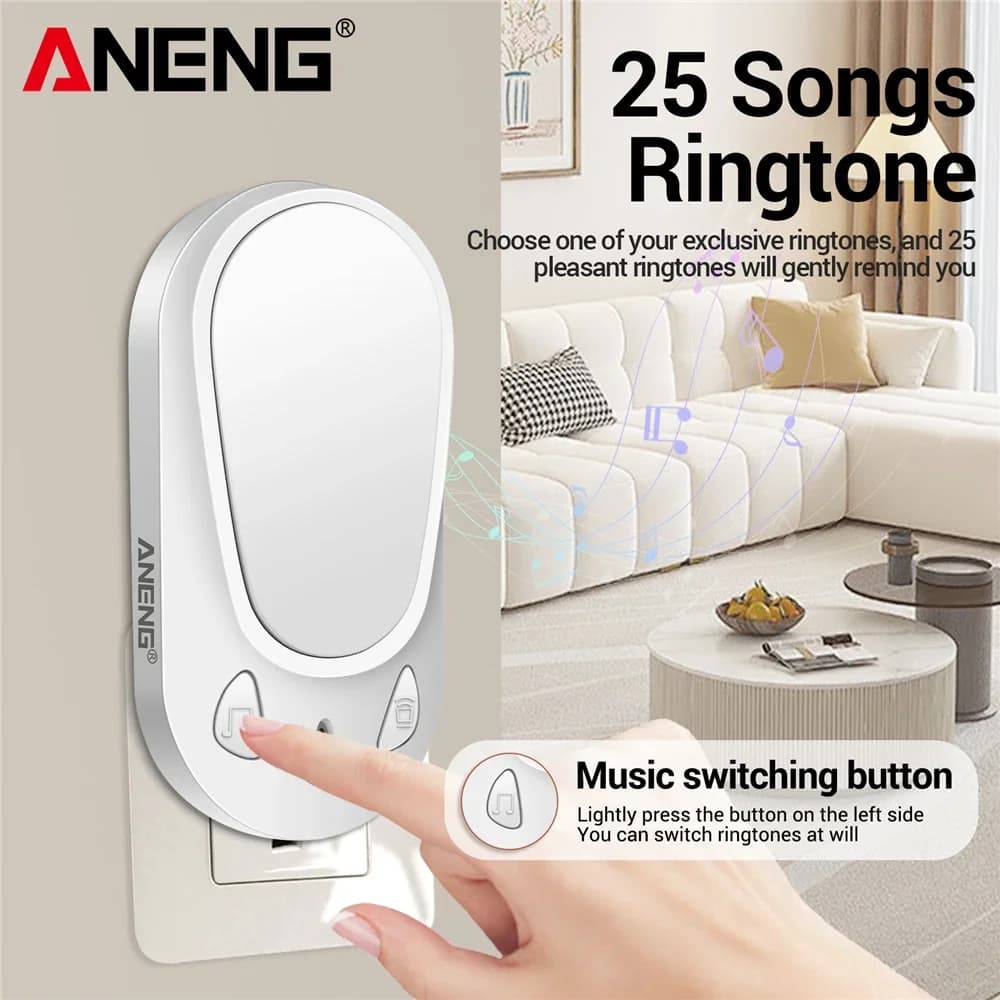 ANENG Smart Wireless Doorbell with 4 Adjustable Volume Levels, Security Alarm, Door Receiver, Remote Control, US socket, High Volume Reception