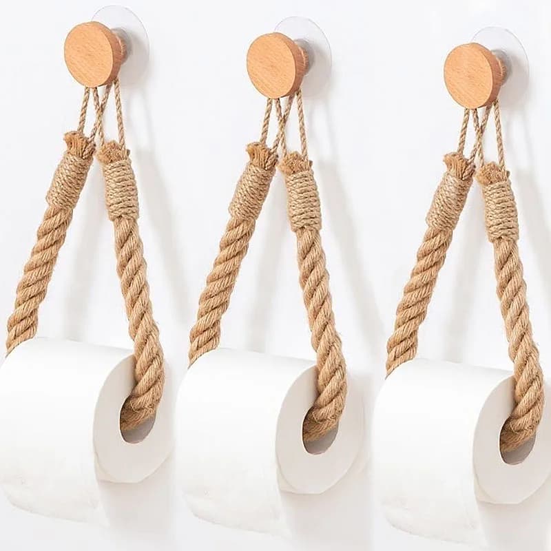4/1pcs Nail-free Wooden Hook Paper Towel Holders Bathroom Accessories Wall Mounted Hanging Rope Toilet Home Storage Racks