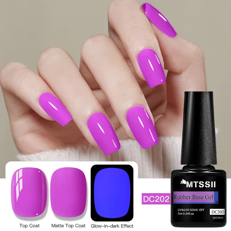 Gel Base in Gomma Luminoso 2 in 1 da 7ml, Smalto Gel per Unghie che si Illumina al Buio, Colori Caramella Viola Blu Rosa, Semipermanente