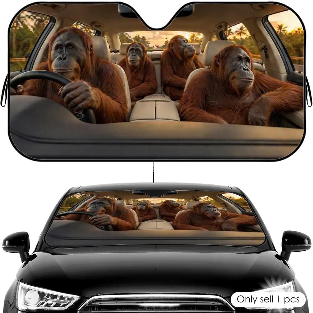 Parasole per Auto Orangutan Road Trip, Protezione UV per Parabrezza Anteriore, Scudo Termico Pieghevole Universale